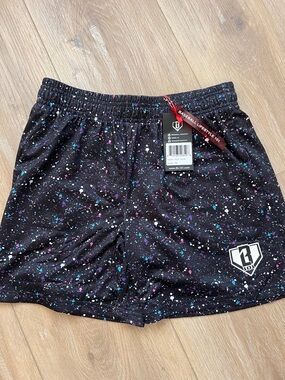 Baseball 101 NWT YXL Black Splatter Athletic Shorts with R101 Logo